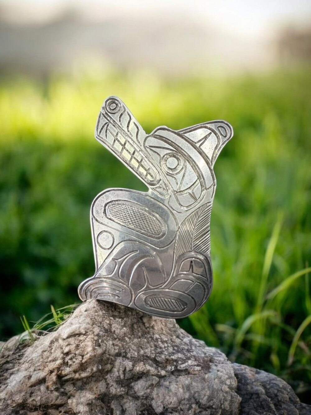 First Nations Sterling Silver Wolf Pendant by Norman Seaweed